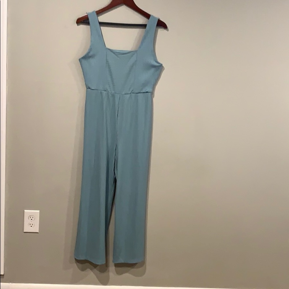 Blue sleeveless long romper